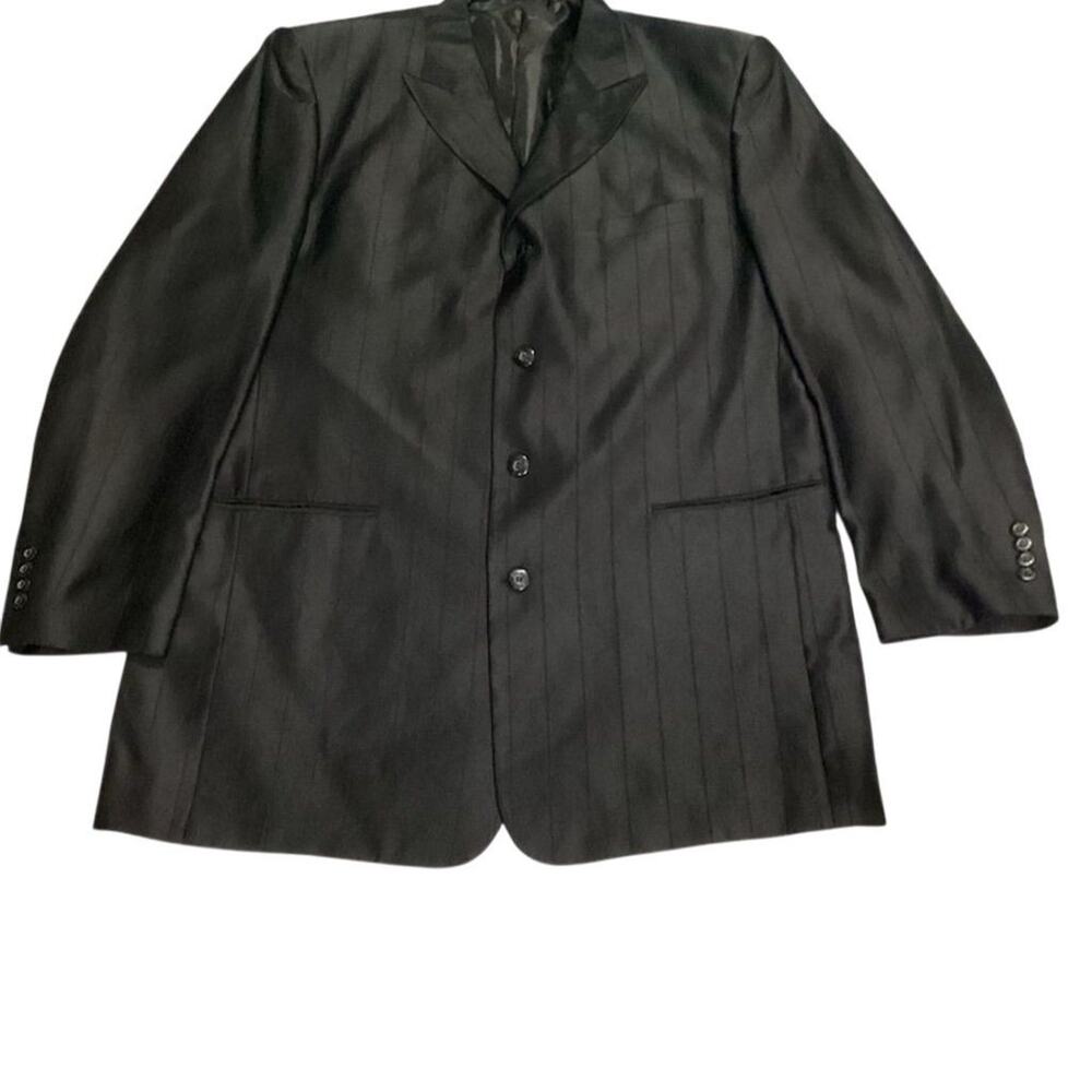 Falcone Men's Vintage Black Pinstriped Blazer Jacket 46L Formal‎
